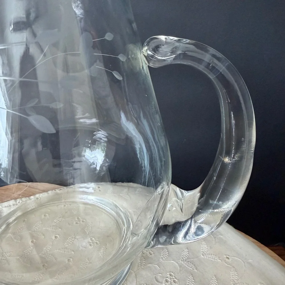 Princess‎ House Heritage Crystal Pitcher Vintage Etched Floral Glass